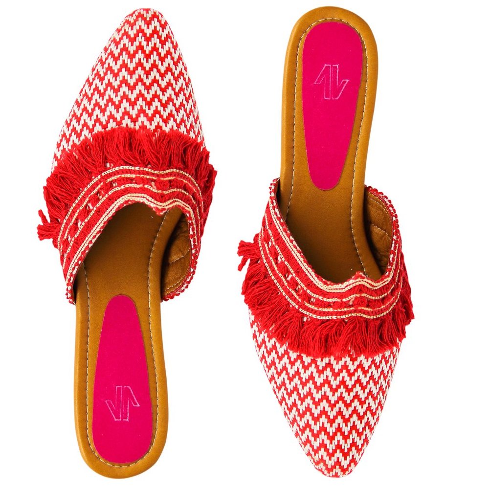 Maria Pointy Flat Mules Red